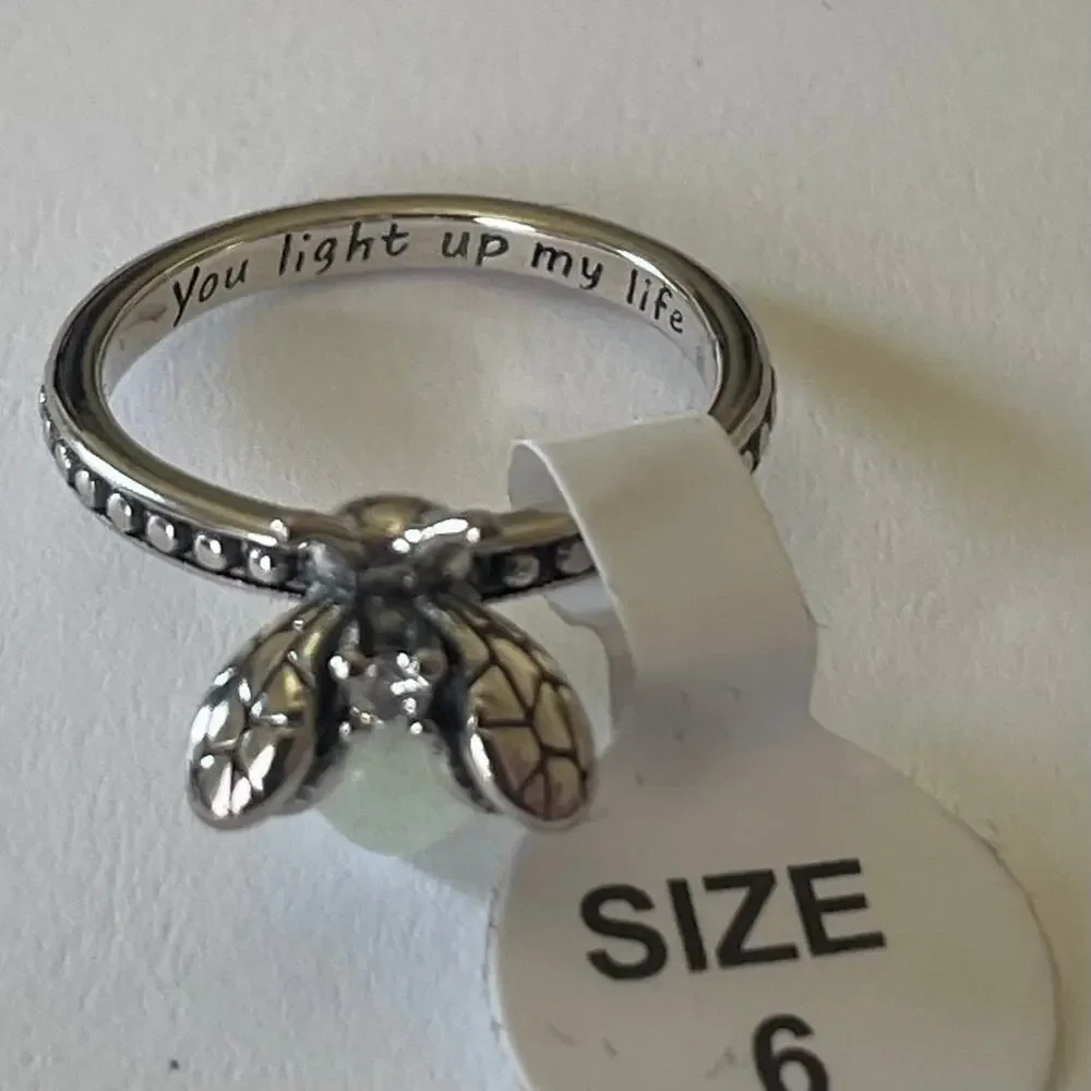 Glow In The Dark You Light Up My Life Stainless Steel Firefly Ring ~ Size 6